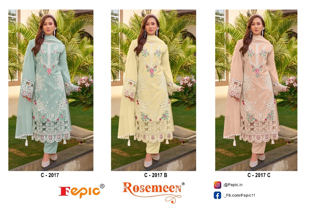FEPIC ROSEMEEN 2017 PAKISTANI SUIT COLOUR WITH CAMBRIC EMBROIDERED WORK