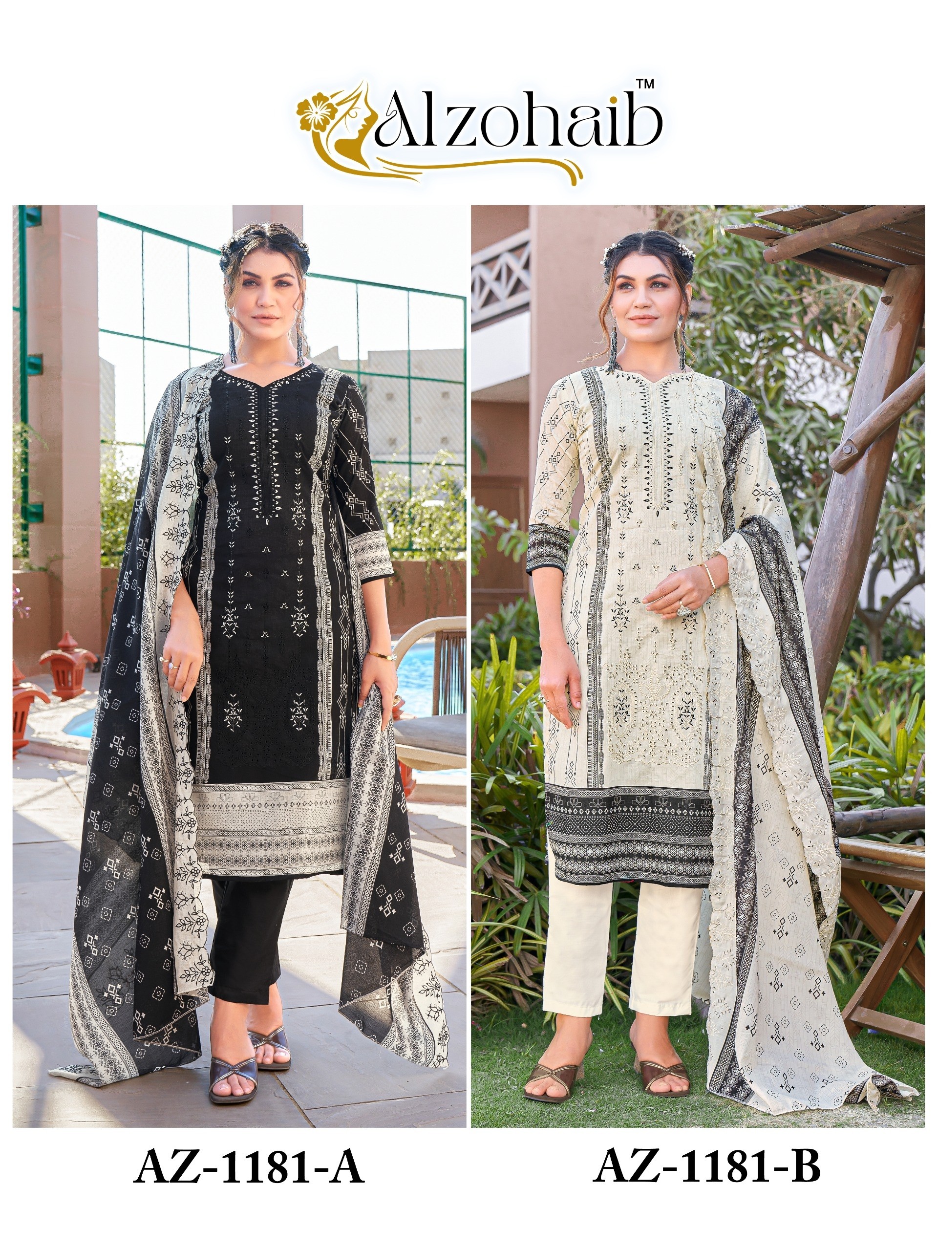 ALZOHAIB 1181 PAKISTANI PURE COTTON WITH PRINT SALWAR SUIT