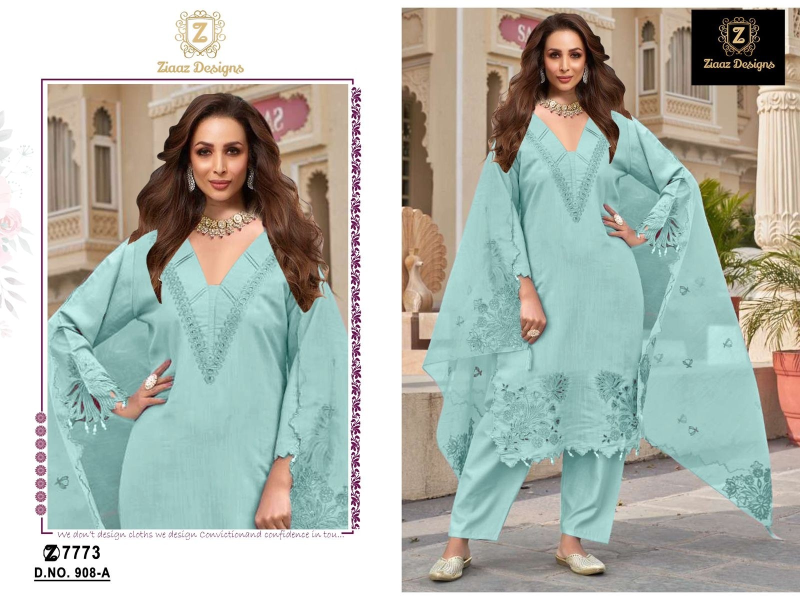 ZIAAZ DESIGN 908 PAKISTANI COTTON WITH EMBROIDERY WORK SEMI STICHAD SALWAR SUIT