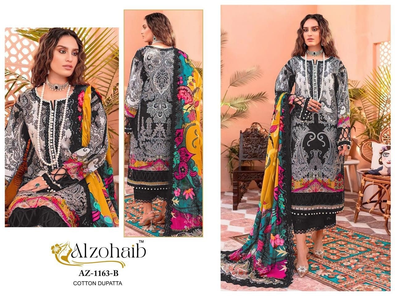 ALZOHAIB  AZ1163 PAKISTANI LAWN COTTON PRINTED DRESS MATIRAL 
