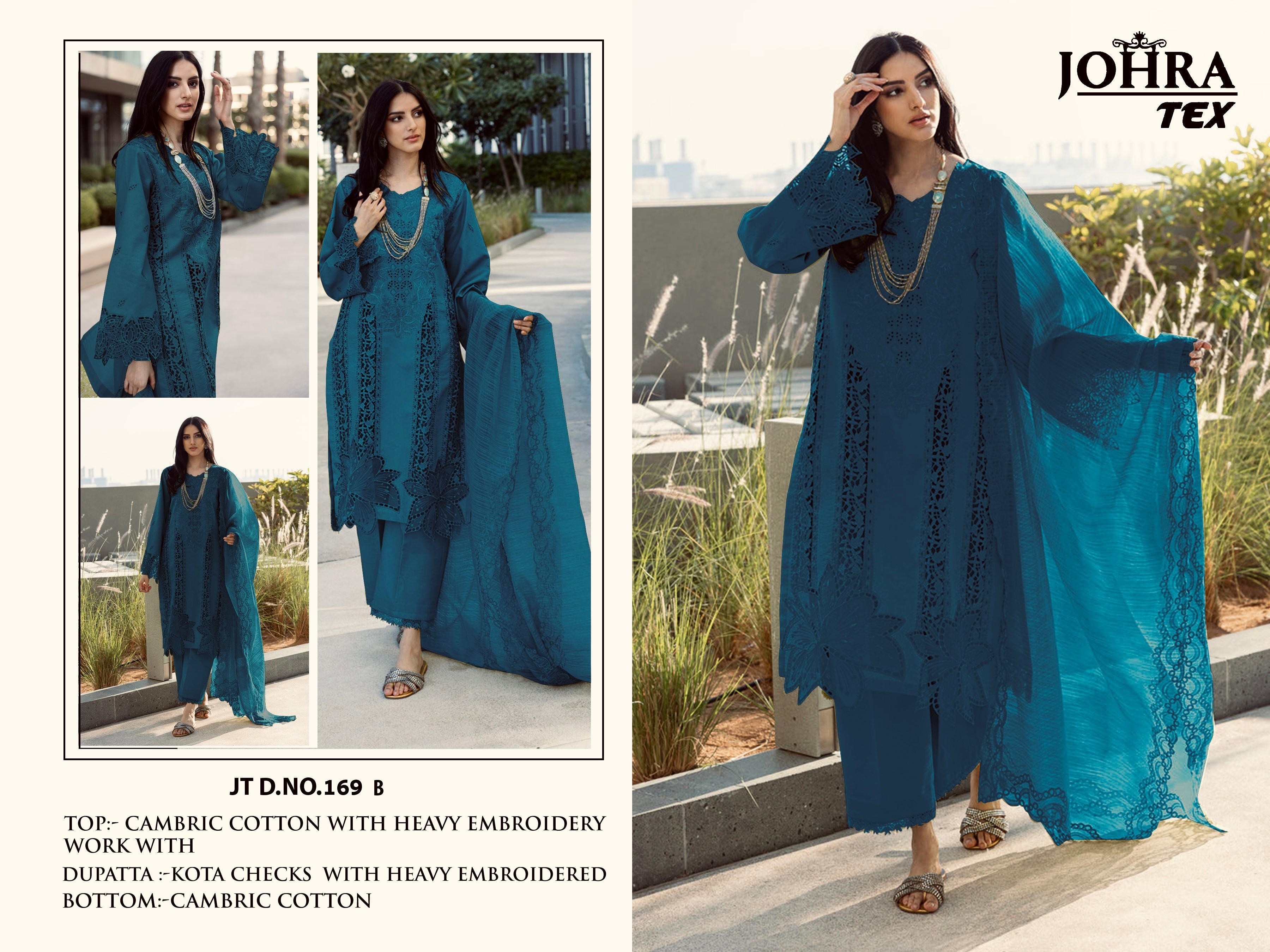 JOHRA TEX JT 169 PAKISTANI CAMBRIC COTTON WITH HEAVY EMBROIDERY WORK 