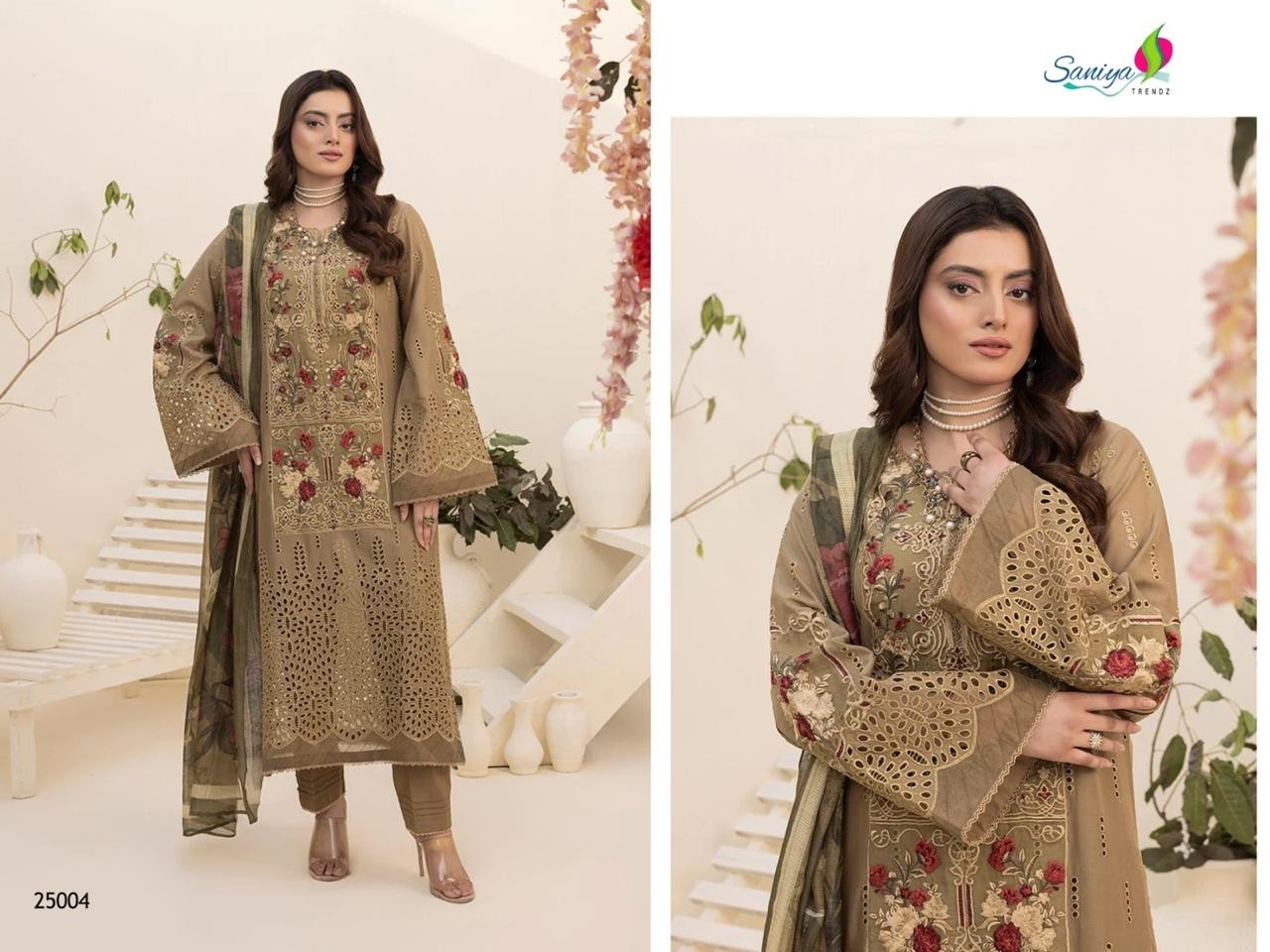 SANIYA TRENDZ MINI ZARIA 25 PAKISTANI PURE COTTON WITH EMBROIDERY WORK SALWAR SUIT