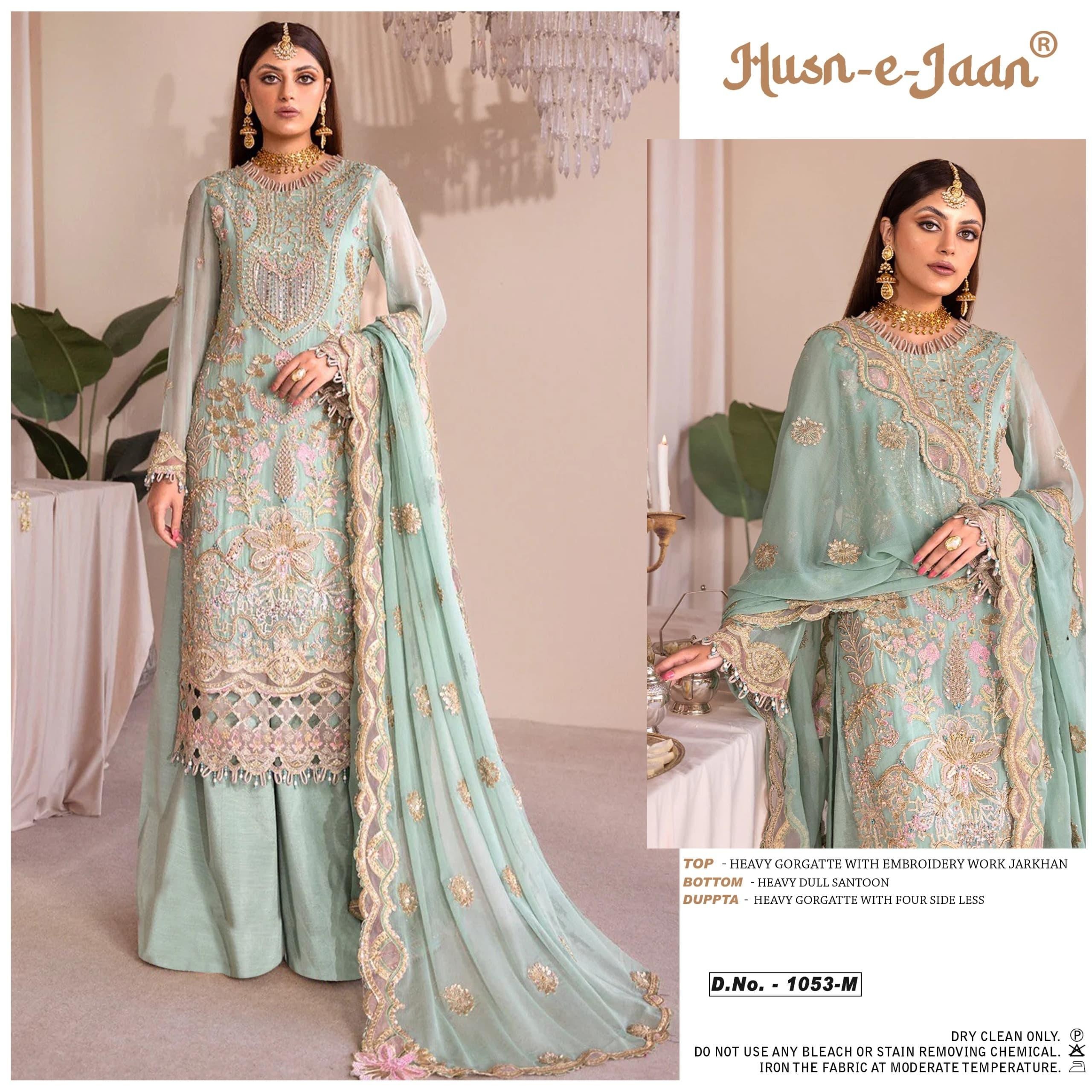 HUSN E JAAN M 1053 PAKISTANI SEMI STICHAD WITH EMBROIDERY SALWAR SUIT