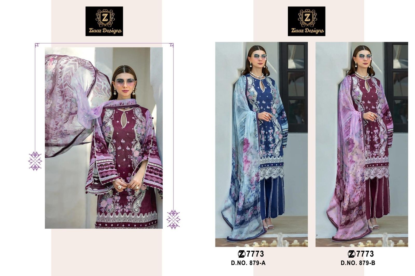 ZIAAZ DESIGNS 879 PAKISTANI COTTON EMBROIDERY SUITS