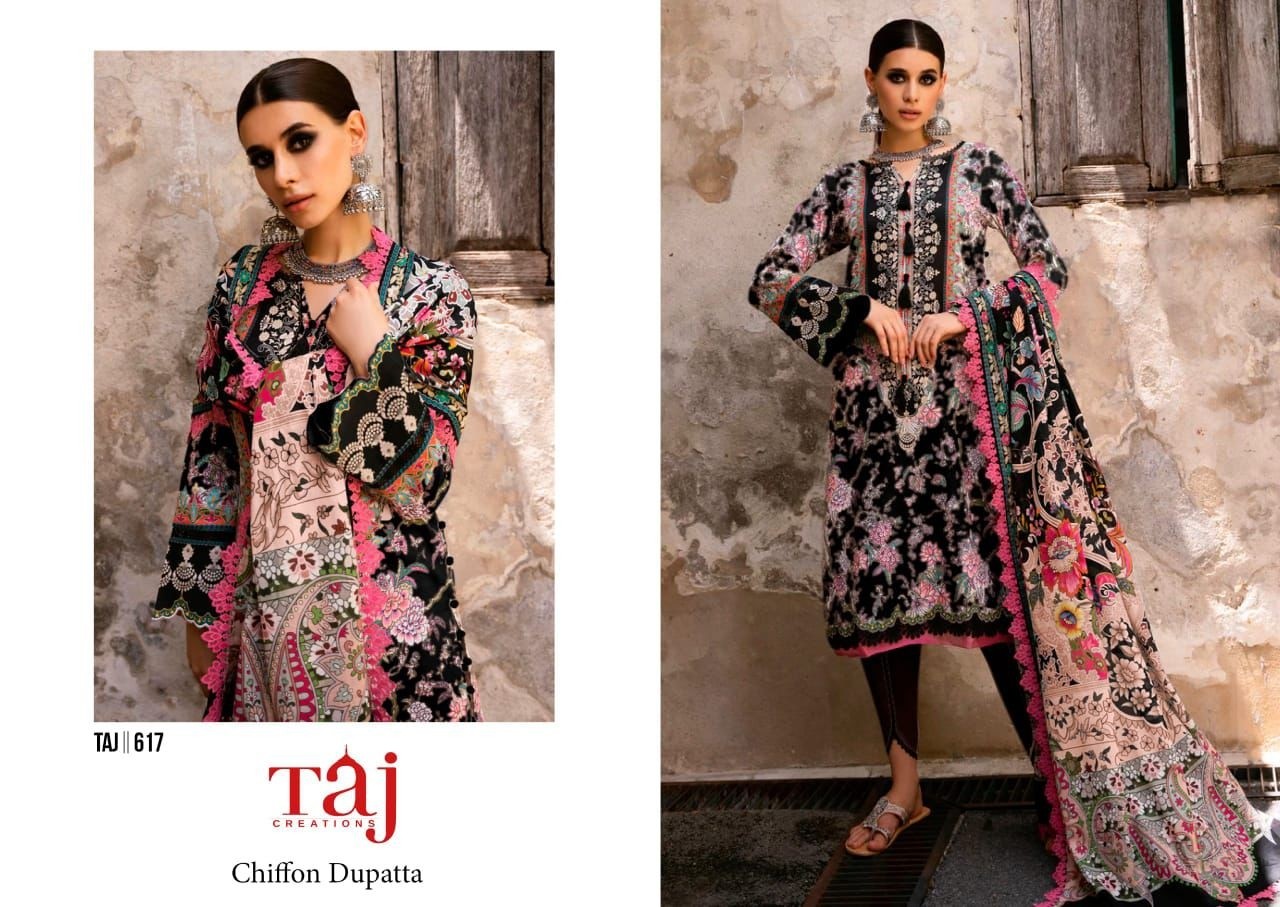 TAJ CRETION 617 PAKISTANI LAWN COTTON SUITS ONLINE