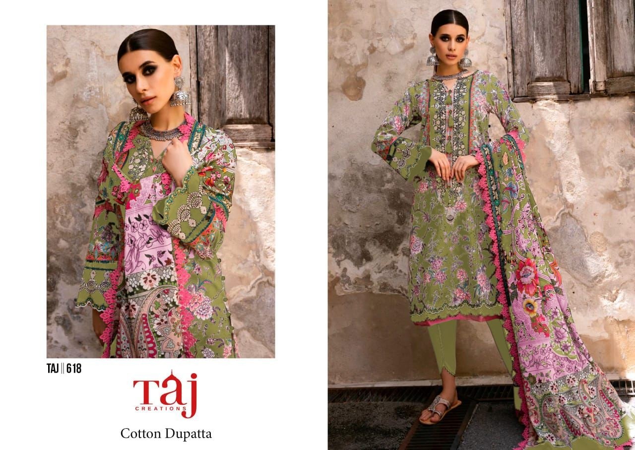 TAJ CRETIONS 618 PAKISTANI PRINTED SUITS ONLINE 