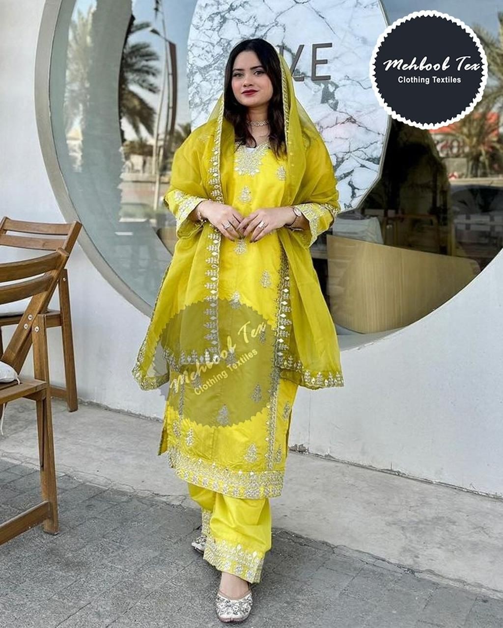 MEHBBOB TEX 1387 PAKISTANI YELLOW COLOUR FESTIVAL SALWAR KAMEEZ