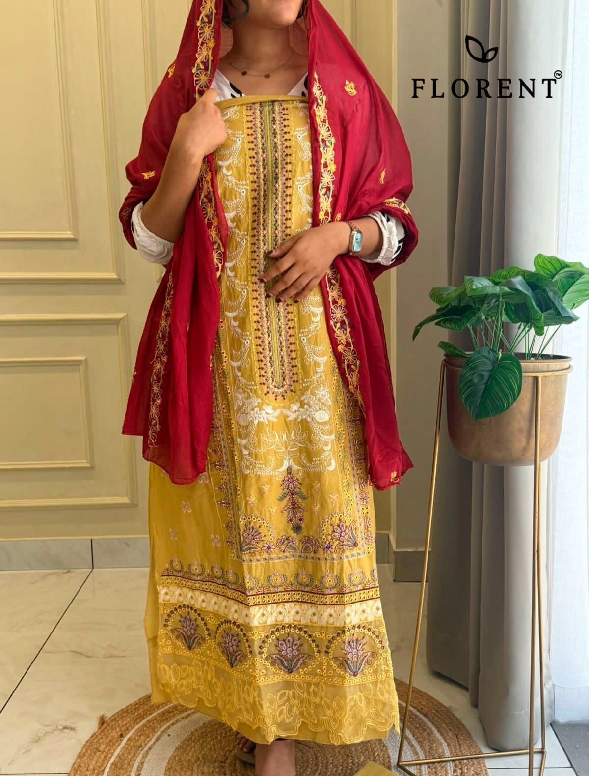FLORENT1051 PAKISTANI CAMBRIC COTTON WITH HEAVY EMBROIDERY WORK SUIT