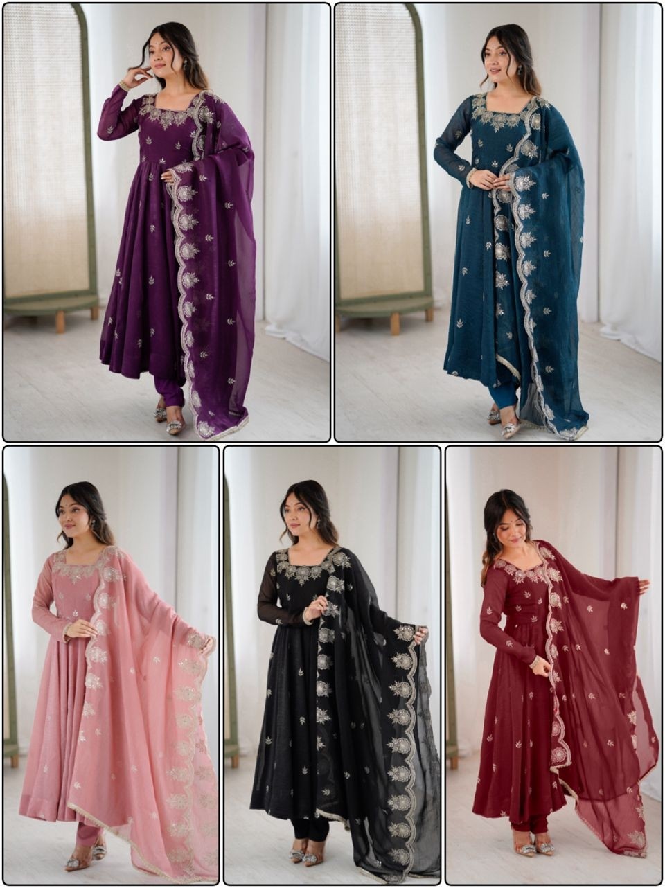 ZF-5011 Elegant Georgette Anarkali Suit with Heavy Embroidery Scalloped Dupatta Wedding Wear Set