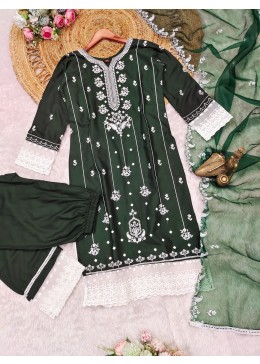GREEN COLOUR COTTON WITH HEAVY EMBROIDERY WORL KURATI SET FOR WOMEN PARTY STYLE