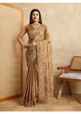 Designer Wedding Saree Gold Rangoli Silk with Banglory Silk Blouse