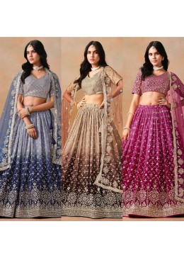 BRIDAL WEAR HEAVY FUAX GEORGETTE EMBROIDERED SEQUENCE WORK LEHENGAS CHOLI WITH DUPATTA