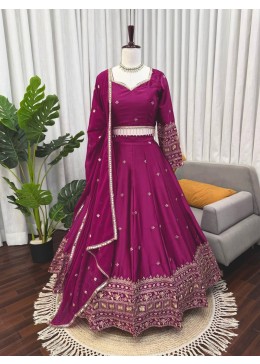 Wedding Special Wine Lehenga Full Flare Silk Fabric sathe Designer Blouse Work