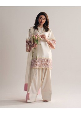 NSR 889 Elegant Pakistani Salwar Suit in Cream with Pink Embroidered Floral Work