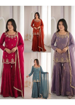 ZSR 3166 Designer Pakistani Salwar Suit Set with Heavy Embroidery and Sharara Style