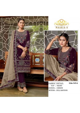 MAARiA ~ A P ~ 1147 PAKISTANI VELVET EMBROIDERY SALWAR KAMEEZ SUIT