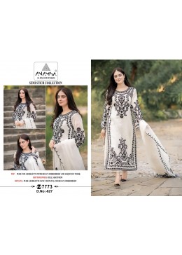 ANAMSA 627 WHITE COLOUR PAKISTANI EMBROIDERY WORK SUIT