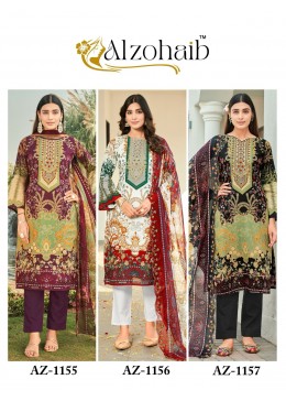 ALZOHAIB  AZ-1155-1156-1157 PAKISTANI COTTON PRINT SALWAR KAMEEZ