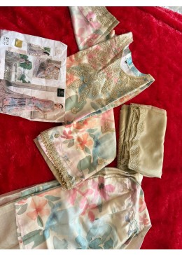 ZIAAZ DESIGNS 707 PAKISTANIHEAVY ORAGENZA FABRIC WITH DIGITAL PRINT WITH EMBROIDERY WORK 