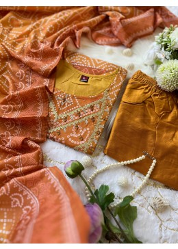 NEW ARRIVALS YELLOW COLOURS KURATI AND PENT WITH DUPATTA SET WITH COTTON PRINT FABRIC BEAUTIFUL LOOK