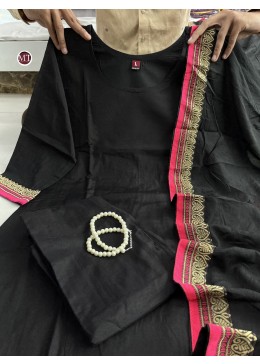 NEW ARIVELLS BLACK BUNNY KURATI AND PENT WITH DUPATTA SET