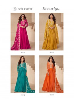 AASHIRWAD KESARIYA 10140 SERIES  PARTY WEAR LO N WIGTH BEUTIFUL EMBROIDERY WORK