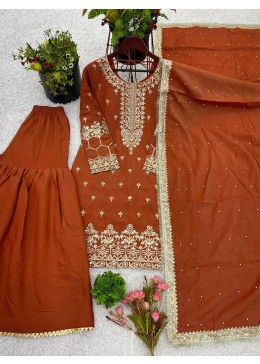 DESIGNER ORANGE COLOUR TOP PALAZZO SALWAR SUIT WITH HEAVY EMBROIDERY WORK