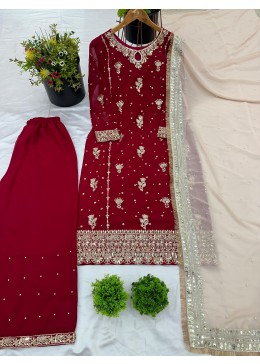 PARTY WEAR MAROON COLOUR TOP WITH SHARARA SUIT WITH HEAVY EMBROIDERY WORK