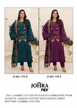 JOHRA TEX 179D AND 179E PAKISTANI CHIKANKARI WORK SALWAR  KAMEEZ 
