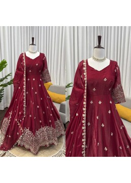 KD 1564 PARTY WEAR FENDY SILK GOWN SET WHOLESALE