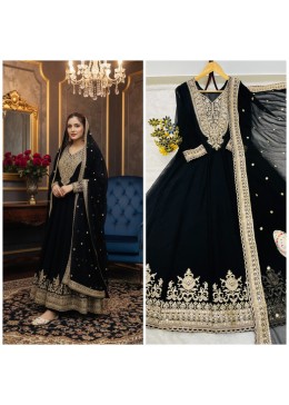 AC-7099 PARTY WEAR EMBROIDERY BLACK COLOUR GOWN SET WHOLESALES 