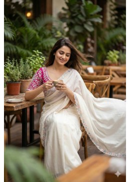 Premium Gold Silk Saree Intricate Hand-Look Embroidery with Scalloped Border, Luxury Festive Wear for Women