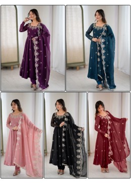 ZF-5011 Elegant Georgette Anarkali Suit with Heavy Embroidery Scalloped Dupatta Wedding Wear Set