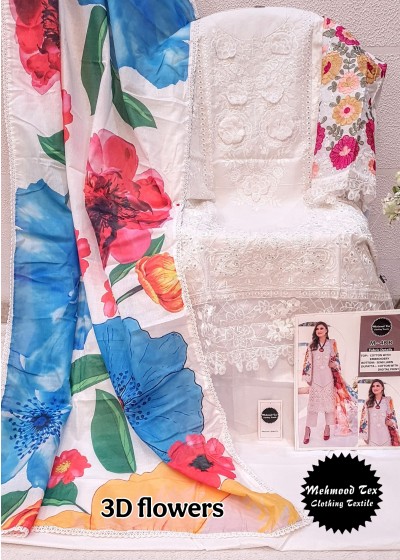 MEHDOOD TEX M 48 PAKISTANI COTTON WITH  HEAVY EMBROIDERY AND 3D FLOWER WORK SUIT