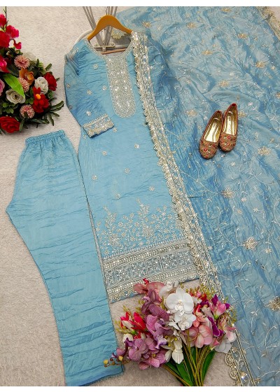 FESTIVAL DESIGNER SKY BLUE COLOUR SALWAR SUIT SET WITH EMBROIDERY WORK FOR WOMEN SET 