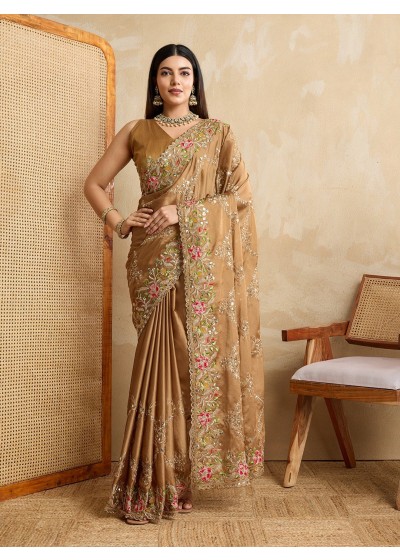 Designer Wedding Saree Gold Rangoli Silk with Banglory Silk Blouse