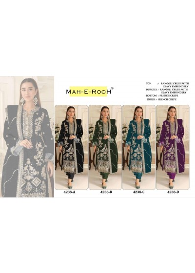 MAH-E-ROOH 4238 Heavy Embroidered Gown with Rangoli Crush Silk Dupatta