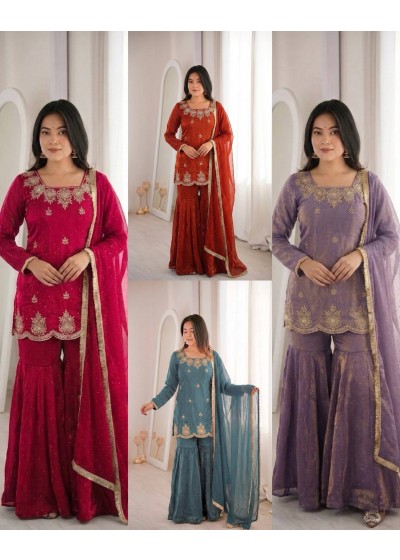 ZSR 3166 Designer Pakistani Salwar Suit Set with Heavy Embroidery and Sharara Style