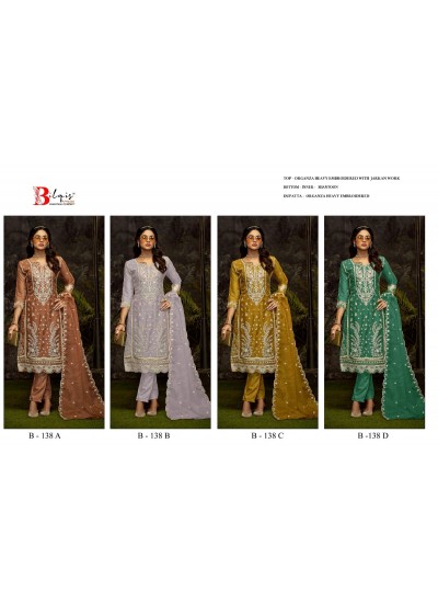  BILQIS B 138 PAKISTANI ORGANZA HEAVY EMBROIDERED WITH ZARKAN SUIT