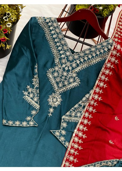 Srk 5249 New Festival Collection In Chinnon And Heavy Embroidery Sequence Work Top-Bottom And Dupatta Set Fully Stitched Ready To Wear
