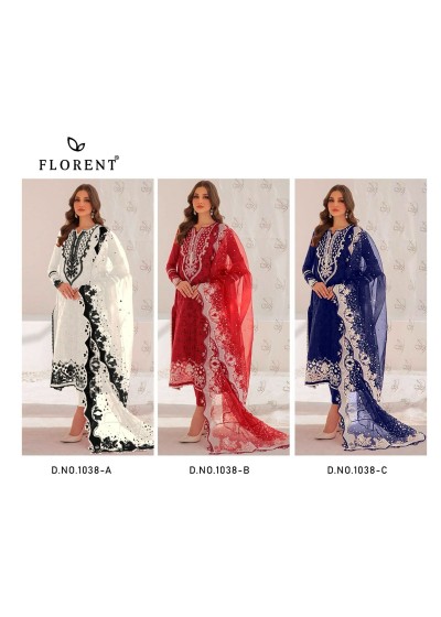 FLORENT 1038 COLOUR PAKISTANI CAMBRIC COTTON EMBROIDERY WORK 