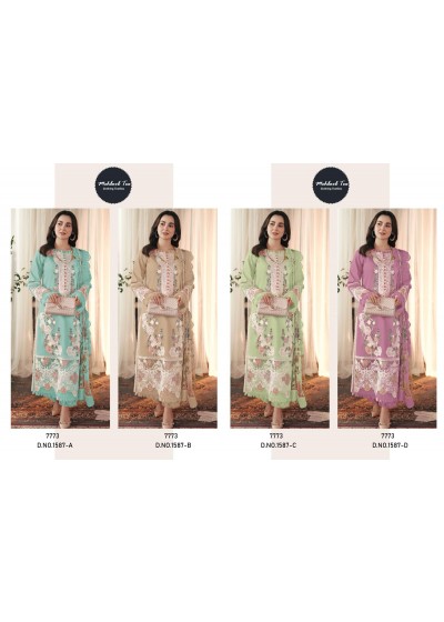 MEHMOOD TEX 1587 PRESENTING PAKISTANI LAWN COTTON WITH EMBROIDERY WORK SET