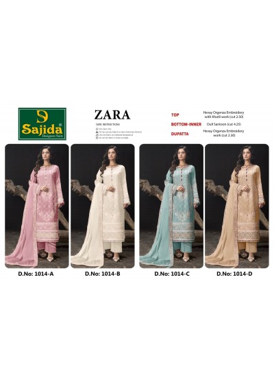 SAJIDA DESIGNER SUIT 1014 A TO D PAKISTANIORANGZA WITH HEAVY EMBROIDERY WITH KHATLI WORK 