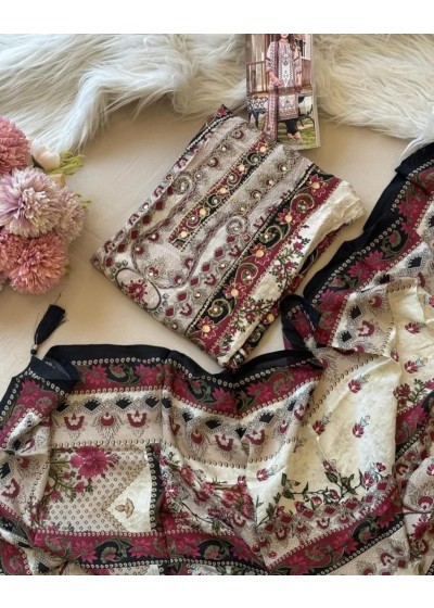 SHREE FABS KT 125 PAKISTANI MUSLIN PRINT WITH AARI AND HAND WORK SALWAR SUIT
