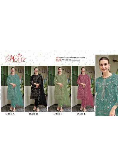 MOTIFZ 686 COLOUR PAKISTANI EMBROIDERY PARTY WEAR SEMI STICHAD SUIT