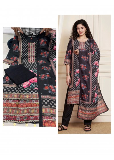 BC 56 FANCY BLACK COLOUR KURATI SET WITH HEAVY PRINT AND EMBROIDERY KURATI SET