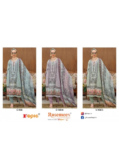 FEPIC ROSEMEEN 1838 PAKISTANI PURE MASLIN COTTON PRINTED SALWAR SUITS