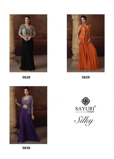 SAYURI DESIGNER BY 5828 SILKY PARTY WEAR CROP TOP SUITS 