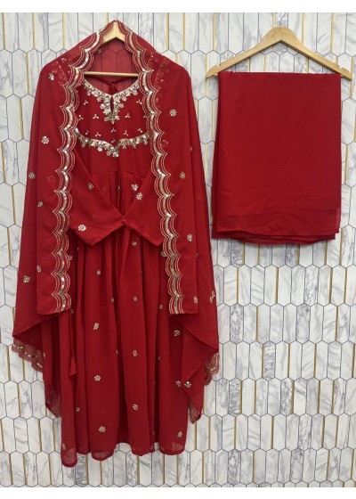 AC 7085 KARWA CHAUTH SPECIAL DESIGNER EMBRODIERY SEQUENCE WORK GOWN PLAZZO WITH DUPATTA SET 
