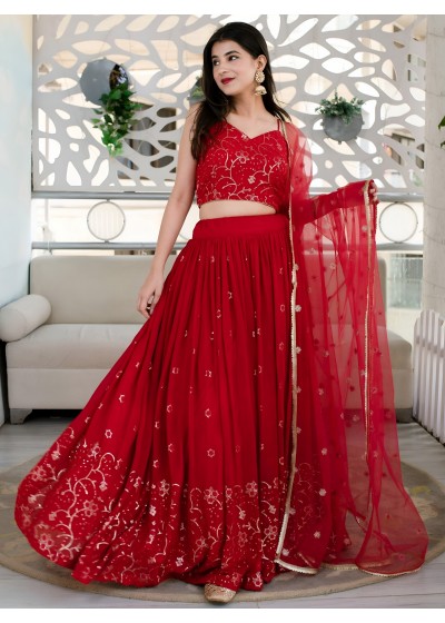 Festive Red Lehenga Set Premium Georgette Embroidery with Micro Cotton Inner Soft Net Dupatta